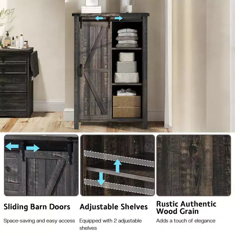 Commode de chambre AMERLIFE style ferme avec tiroirs, armoire de rangement avec portes coulissantes de grange, meuble TV organisateur