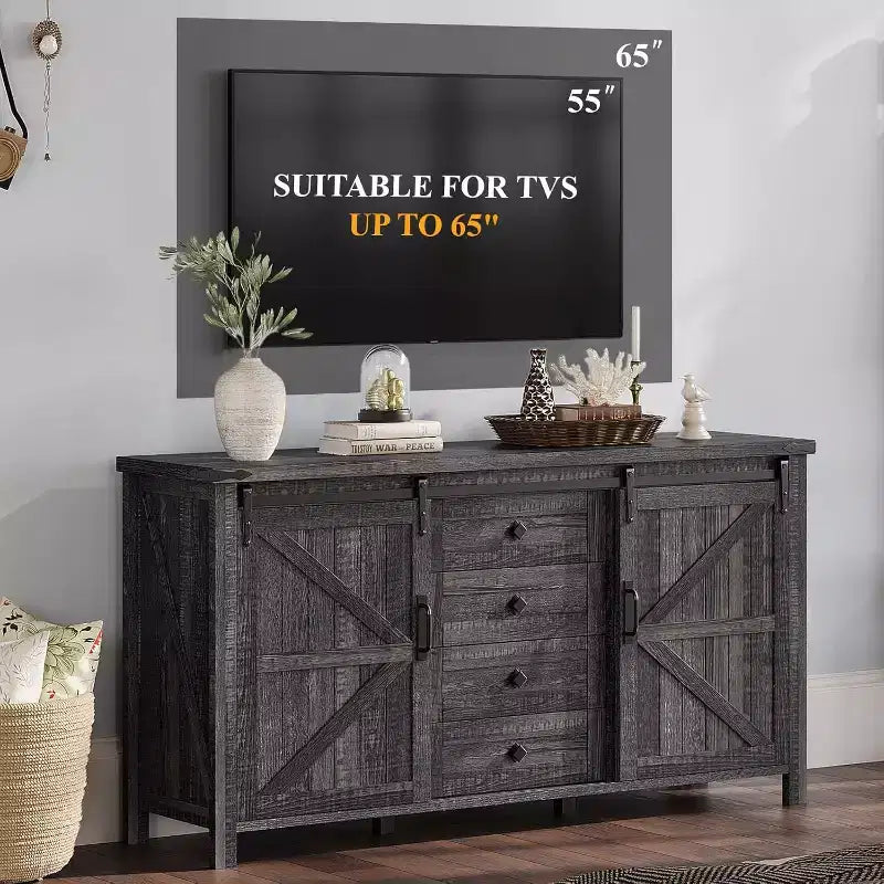 Commode de chambre AMERLIFE style ferme avec tiroirs, armoire de rangement avec portes coulissantes de grange, meuble TV organisateur