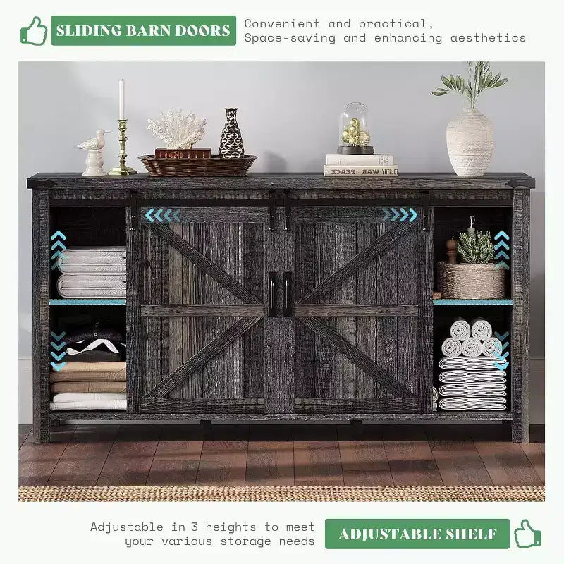 Commode de chambre AMERLIFE style ferme avec tiroirs, armoire de rangement avec portes coulissantes de grange, meuble TV organisateur
