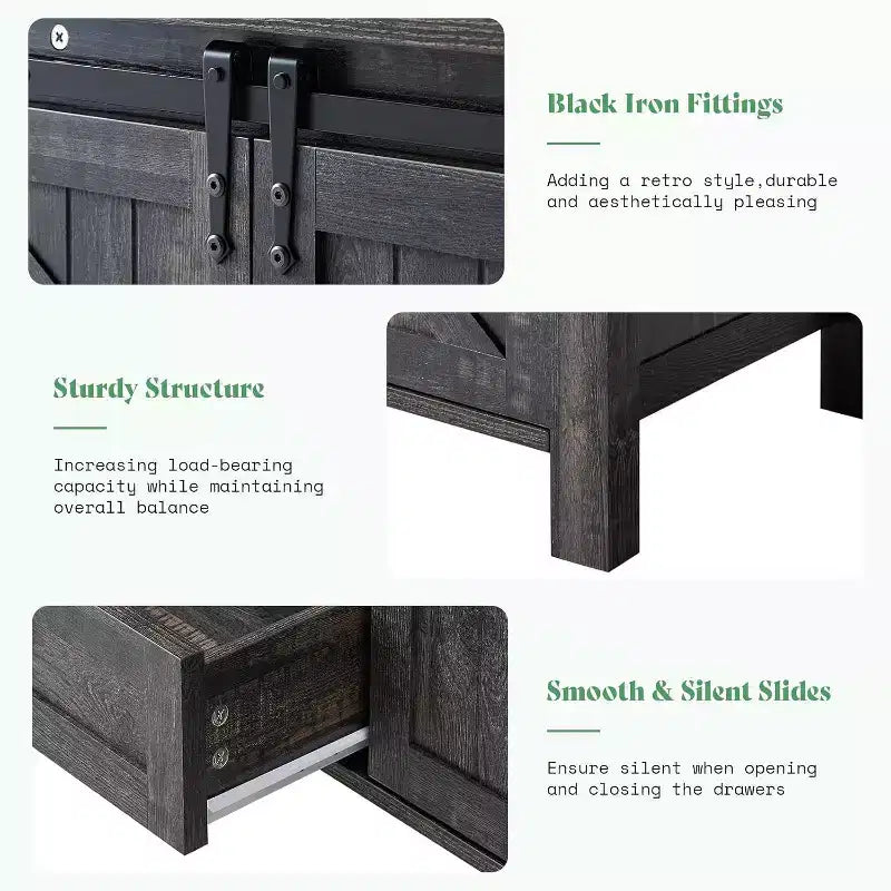 Commode de chambre AMERLIFE style ferme avec tiroirs, armoire de rangement avec portes coulissantes de grange, meuble TV organisateur