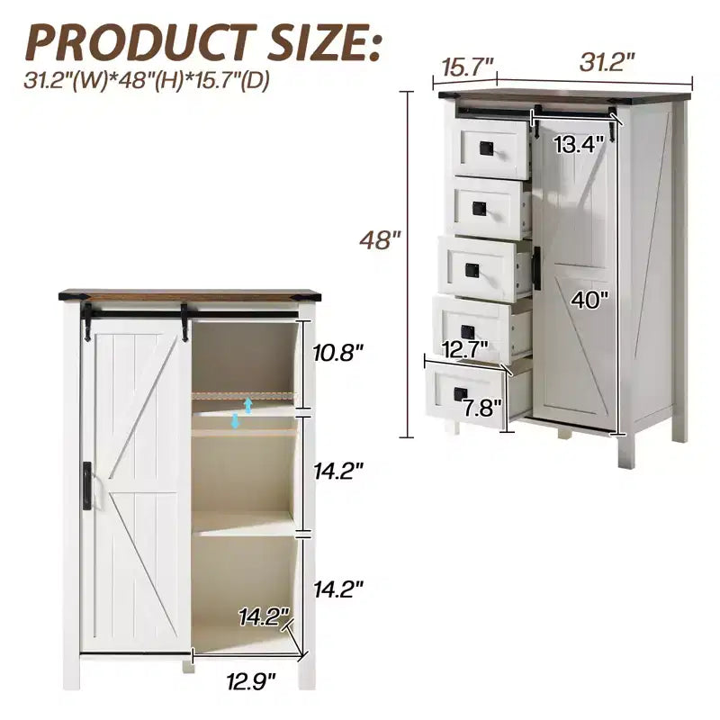 Commode de chambre AMERLIFE style ferme avec tiroirs, armoire de rangement avec portes coulissantes de grange, meuble TV organisateur