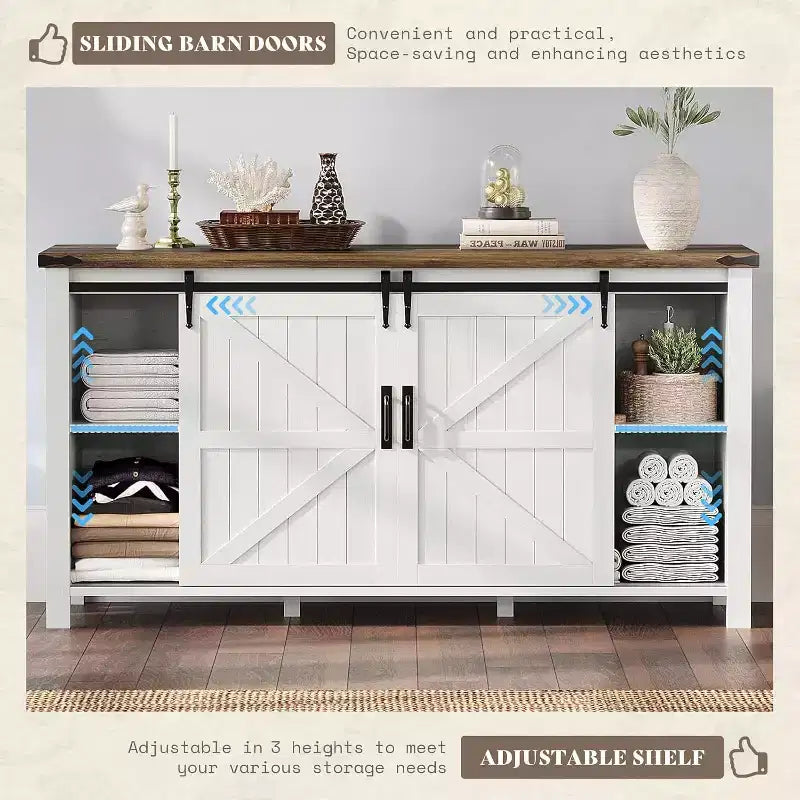 Commode de chambre AMERLIFE style ferme avec tiroirs, armoire de rangement avec portes coulissantes de grange, meuble TV organisateur