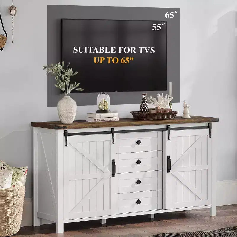 Commode de chambre AMERLIFE style ferme avec tiroirs, armoire de rangement avec portes coulissantes de grange, meuble TV organisateur