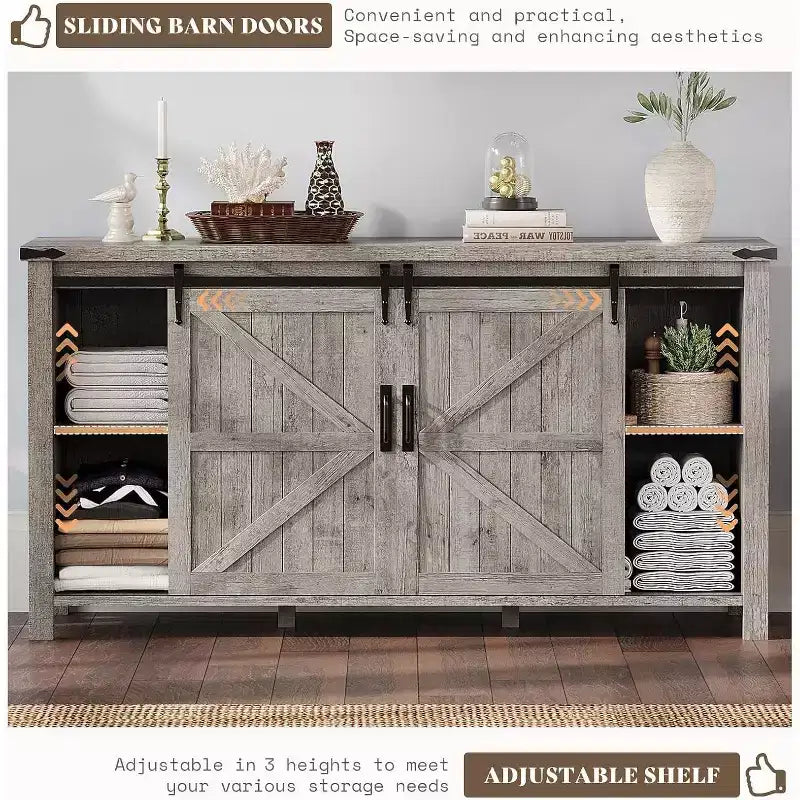 Commode de chambre AMERLIFE style ferme avec tiroirs, armoire de rangement avec portes coulissantes de grange, meuble TV organisateur