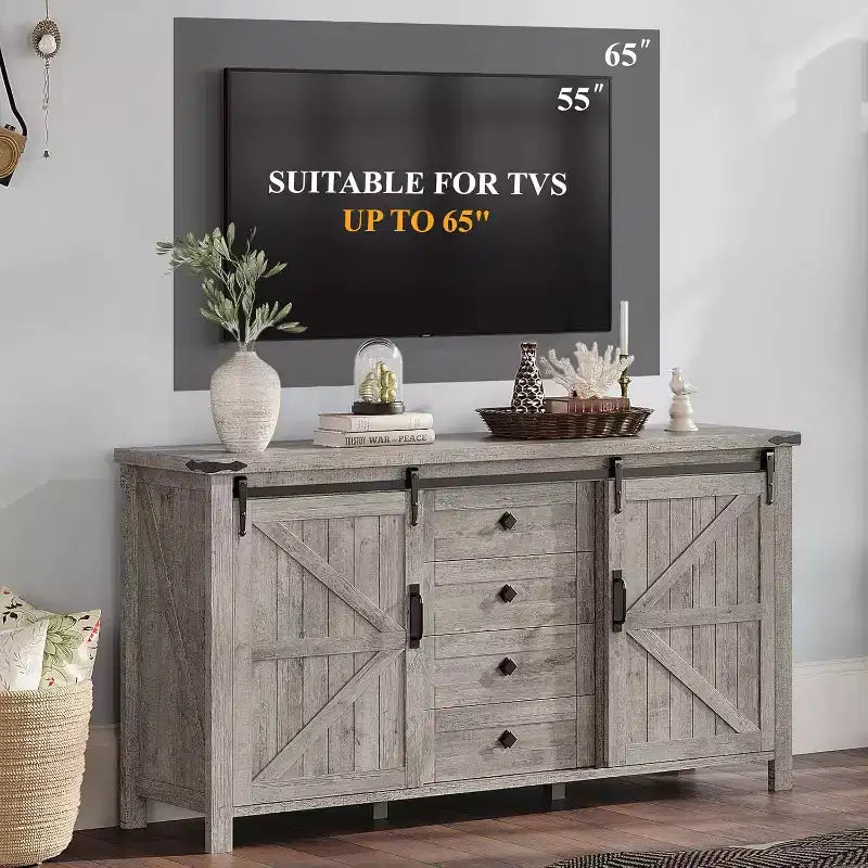 Commode de chambre AMERLIFE style ferme avec tiroirs, armoire de rangement avec portes coulissantes de grange, meuble TV organisateur
