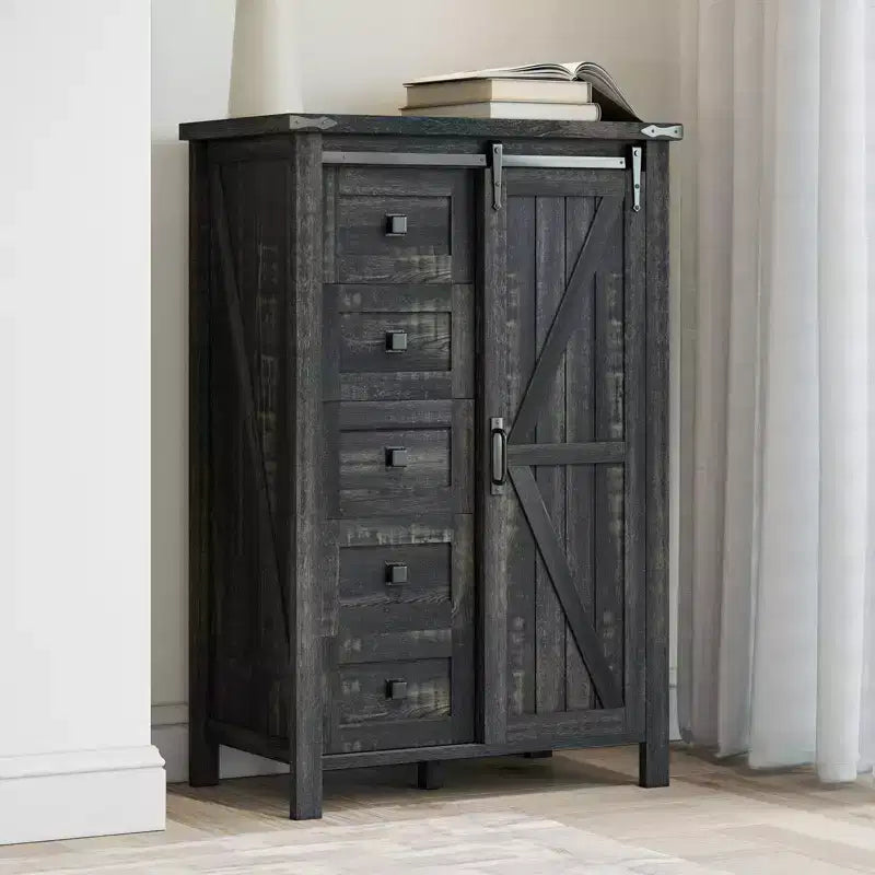 Commode de chambre AMERLIFE style ferme avec tiroirs, armoire de rangement avec portes coulissantes de grange, meuble TV organisateur