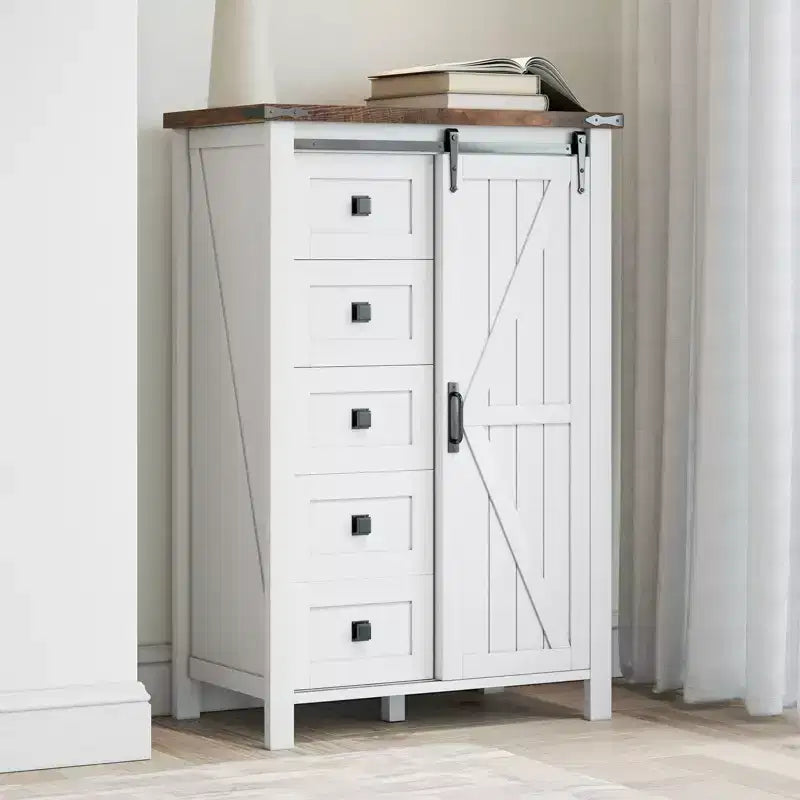 Commode de chambre AMERLIFE style ferme avec tiroirs, armoire de rangement avec portes coulissantes de grange, meuble TV organisateur