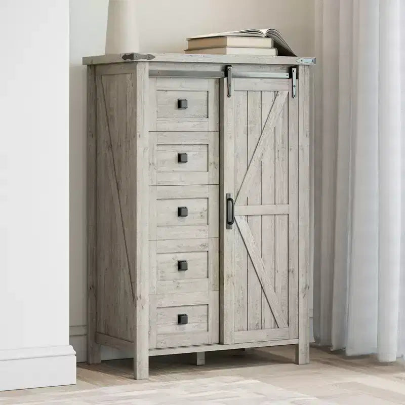 Commode de chambre AMERLIFE style ferme avec tiroirs, armoire de rangement avec portes coulissantes de grange, meuble TV organisateur