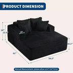 Acekool 61 Chaise Longue Surdimensionnée, Canapé en Velours Côtelé Extra-Large, 4 Oreillers et Accoudoirs, Causeuse Confortable pour Salon ou Chambre, Noir