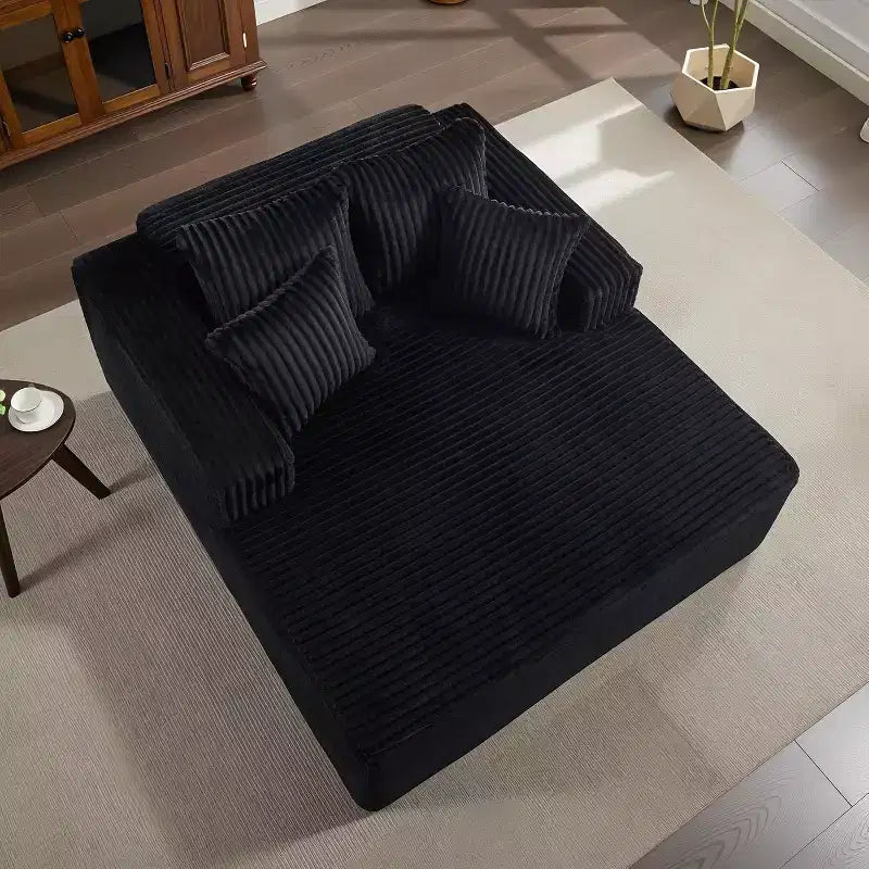 Acekool 61 Chaise Longue Surdimensionnée, Canapé en Velours Côtelé Extra-Large, 4 Oreillers et Accoudoirs, Causeuse Confortable pour Salon ou Chambre, Noir