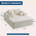 Acekool 61 Chaise Longue Surdimensionnée, Canapé en Velours Côtelé Extra-Large, 4 Oreillers et Accoudoirs, Causeuse Confortable pour Salon ou Chambre, Noir