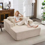 Acekool 61 Chaise Longue Surdimensionnée, Canapé en Velours Côtelé Extra-Large, 4 Oreillers et Accoudoirs, Causeuse Confortable pour Salon ou Chambre, Noir