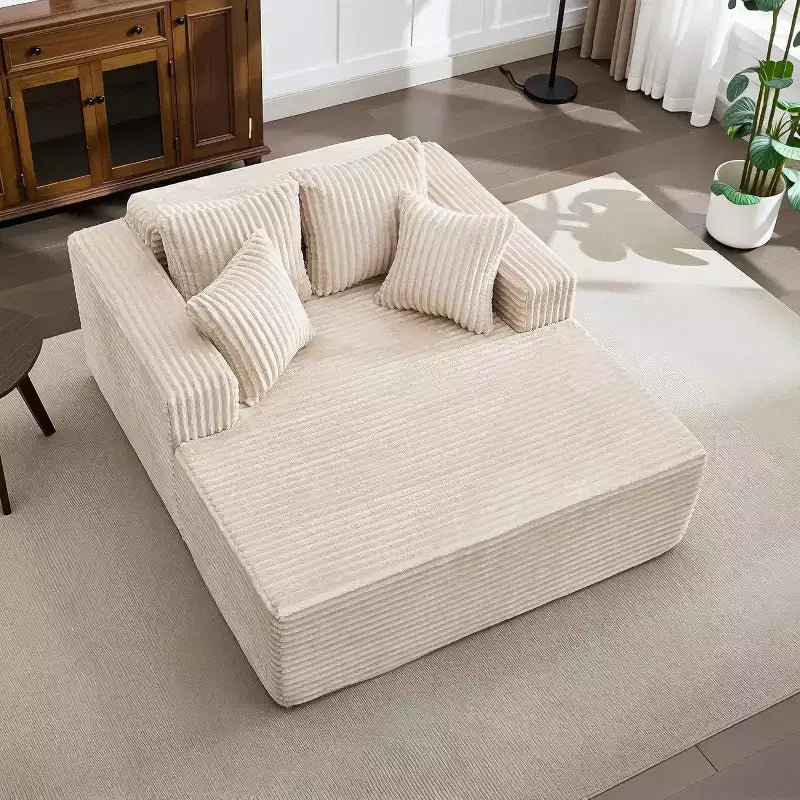 Acekool 61 Chaise Longue Surdimensionnée, Canapé en Velours Côtelé Extra-Large, 4 Oreillers et Accoudoirs, Causeuse Confortable pour Salon ou Chambre, Noir