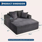 Acekool 61 Chaise Longue Surdimensionnée, Canapé en Velours Côtelé Extra-Large, 4 Oreillers et Accoudoirs, Causeuse Confortable pour Salon ou Chambre, Noir
