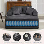 Acekool 61 Chaise Longue Surdimensionnée, Canapé en Velours Côtelé Extra-Large, 4 Oreillers et Accoudoirs, Causeuse Confortable pour Salon ou Chambre, Noir