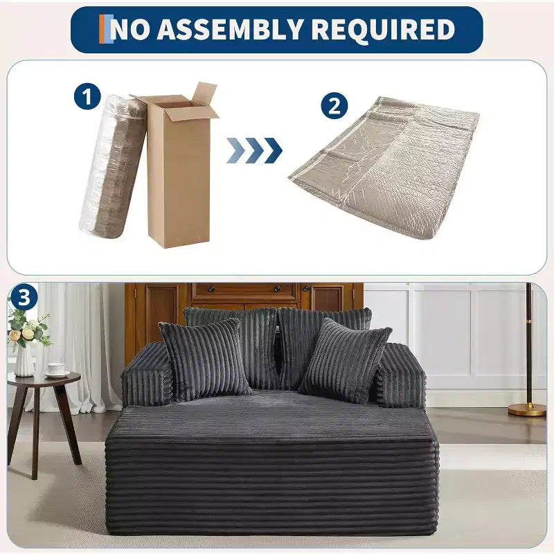 Acekool 61 Chaise Longue Surdimensionnée, Canapé en Velours Côtelé Extra-Large, 4 Oreillers et Accoudoirs, Causeuse Confortable pour Salon ou Chambre, Noir