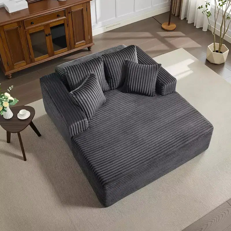 Acekool 61 Chaise Longue Surdimensionnée, Canapé en Velours Côtelé Extra-Large, 4 Oreillers et Accoudoirs, Causeuse Confortable pour Salon ou Chambre, Noir