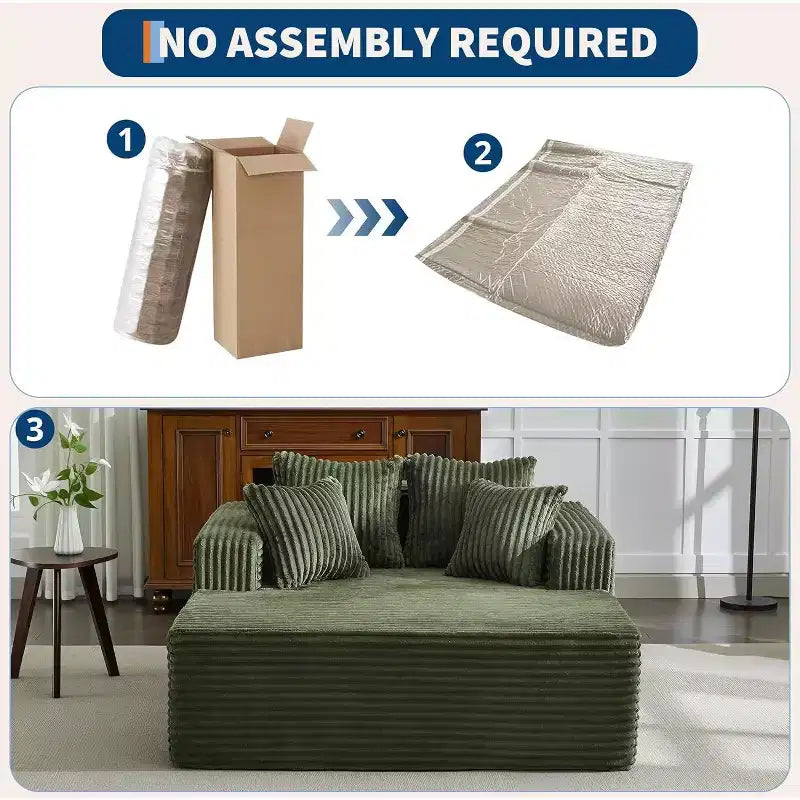 Acekool 61 Chaise Longue Surdimensionnée, Canapé en Velours Côtelé Extra-Large, 4 Oreillers et Accoudoirs, Causeuse Confortable pour Salon ou Chambre, Noir