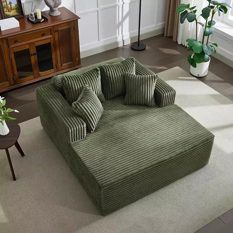 Acekool 61 Chaise Longue Surdimensionnée, Canapé en Velours Côtelé Extra-Large, 4 Oreillers et Accoudoirs, Causeuse Confortable pour Salon ou Chambre, Noir