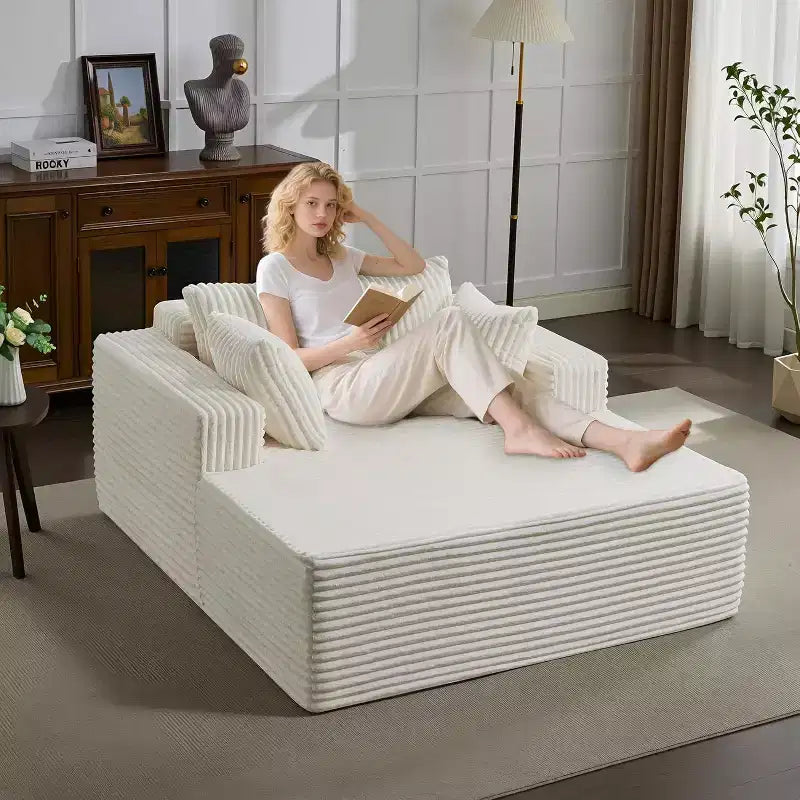 Acekool 61 Chaise Longue Surdimensionnée, Canapé en Velours Côtelé Extra-Large, 4 Oreillers et Accoudoirs, Causeuse Confortable pour Salon ou Chambre, Noir