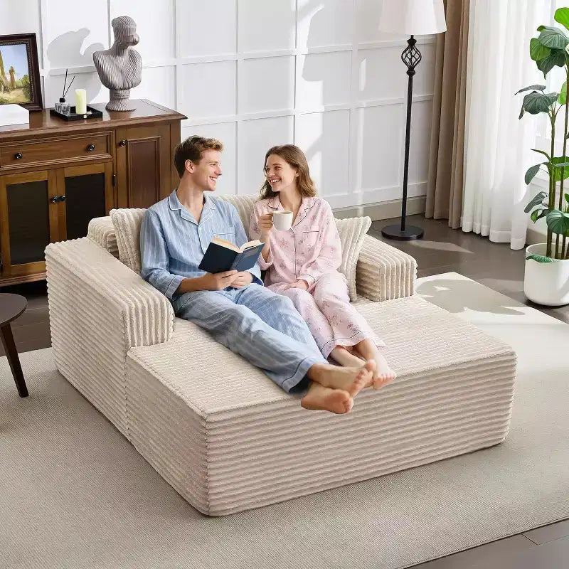 Acekool 61 Chaise Longue Surdimensionnée, Canapé en Velours Côtelé Extra-Large, 4 Oreillers et Accoudoirs, Causeuse Confortable pour Salon ou Chambre, Noir