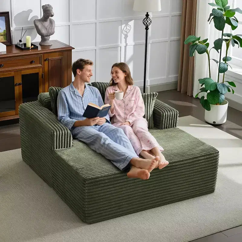 Acekool 61 Chaise Longue Surdimensionnée, Canapé en Velours Côtelé Extra-Large, 4 Oreillers et Accoudoirs, Causeuse Confortable pour Salon ou Chambre, Noir