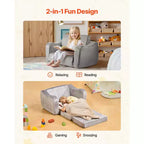 Canapé enfant VEVOR 2-en-1, Canapé souple pliable pour tout-petits avec accoudoirs, en éponge 28D et poils courts, Chaise convertible pour tout-petits en transat, M, Gris