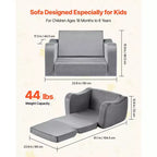 Canapé enfant VEVOR 2-en-1, Canapé souple pliable pour tout-petits avec accoudoirs, en éponge 28D et poils courts, Chaise convertible pour tout-petits en transat, M, Gris