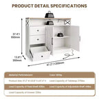 Meuble buffet de ferme CuisinSmart avec rangement et prise de courant intégrée, armoire de salle à manger avec 2 portes et 3 tiroirs pour salon et salle à manger