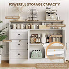 Meuble buffet de ferme CuisinSmart avec rangement et prise de courant intégrée, armoire de salle à manger avec 2 portes et 3 tiroirs pour salon et salle à manger