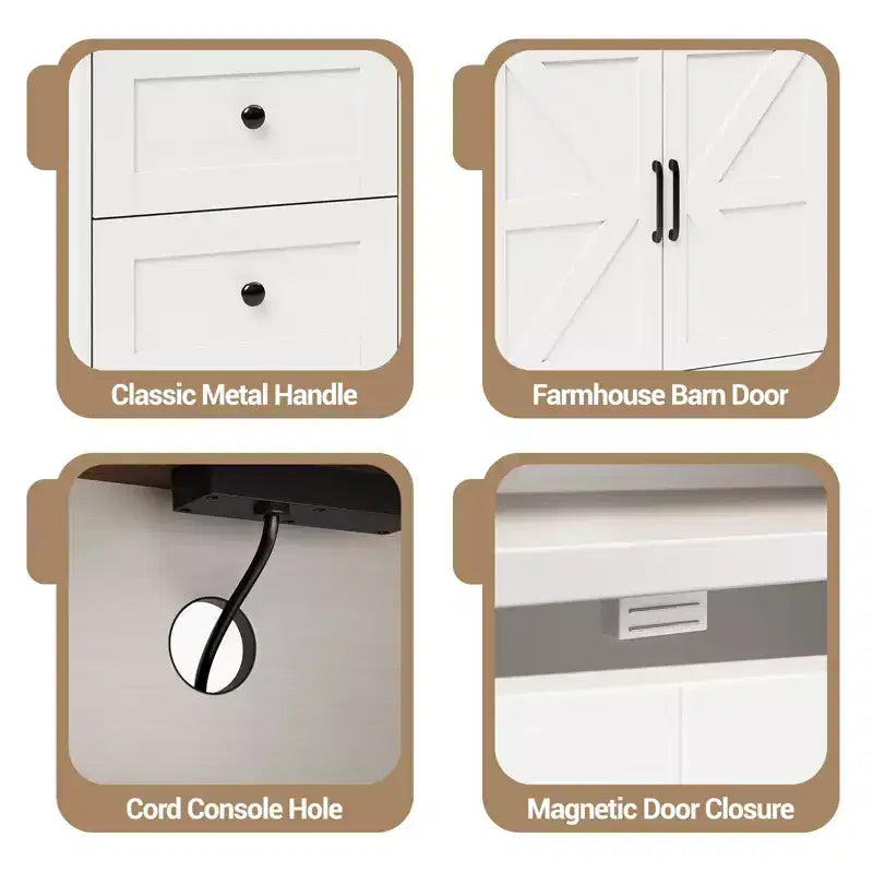 Meuble buffet de ferme CuisinSmart avec rangement et prise de courant intégrée, armoire de salle à manger avec 2 portes et 3 tiroirs pour salon et salle à manger