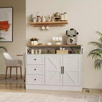 Meuble buffet de ferme CuisinSmart avec rangement et prise de courant intégrée, armoire de salle à manger avec 2 portes et 3 tiroirs pour salon et salle à manger