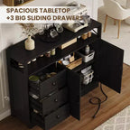 Meuble buffet de ferme CuisinSmart avec rangement et prise de courant intégrée, armoire de salle à manger avec 2 portes et 3 tiroirs pour salon et salle à manger
