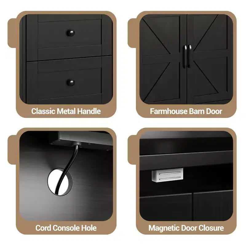 Meuble buffet de ferme CuisinSmart avec rangement et prise de courant intégrée, armoire de salle à manger avec 2 portes et 3 tiroirs pour salon et salle à manger