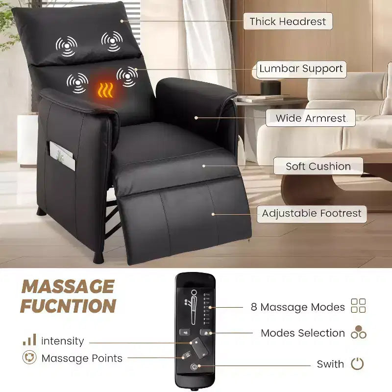Fauteuil inclinable électrique GustoWave avec massage et chauffage, fauteuil inclinable simple réglable, fauteuil de cinéma maison