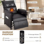 Fauteuil inclinable électrique GustoWave avec massage et chauffage, fauteuil inclinable simple réglable, fauteuil de cinéma maison