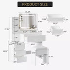 Coiffeuse de 91 cm, coiffeuse moderne pour chambre à coucher, 4 grands tiroirs, 3 modes d'éclairage, étagères de rangement pour chambre à coucher