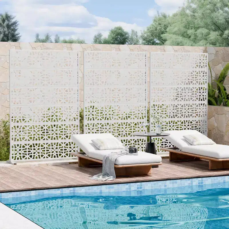 MAYEERTY 72x47 White Outdoor Natural Privacy Panel Screen, 6 Piece Set Natural Folding Divider for Backyard and Garden
