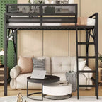 Lit mezzanine Queen Size avec échelle Lit mezzanine Queen en métal avec étagères de rangement Lit mezzanine haut pour enfants et adolescents Noir