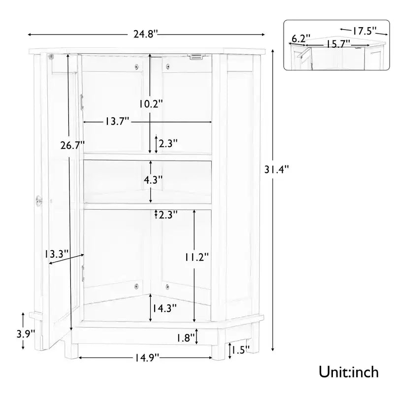 Meuble de Rangement d'Angle Okak pour Salle de Bain avec 3 Étagères Réglables, Meuble de Rangement sur Pied, Organisateur d'Angle de Salle de Bain