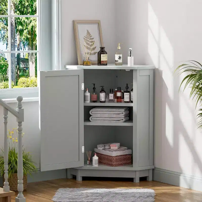 Meuble de Rangement d'Angle Okak pour Salle de Bain avec 3 Étagères Réglables, Meuble de Rangement sur Pied, Organisateur d'Angle de Salle de Bain