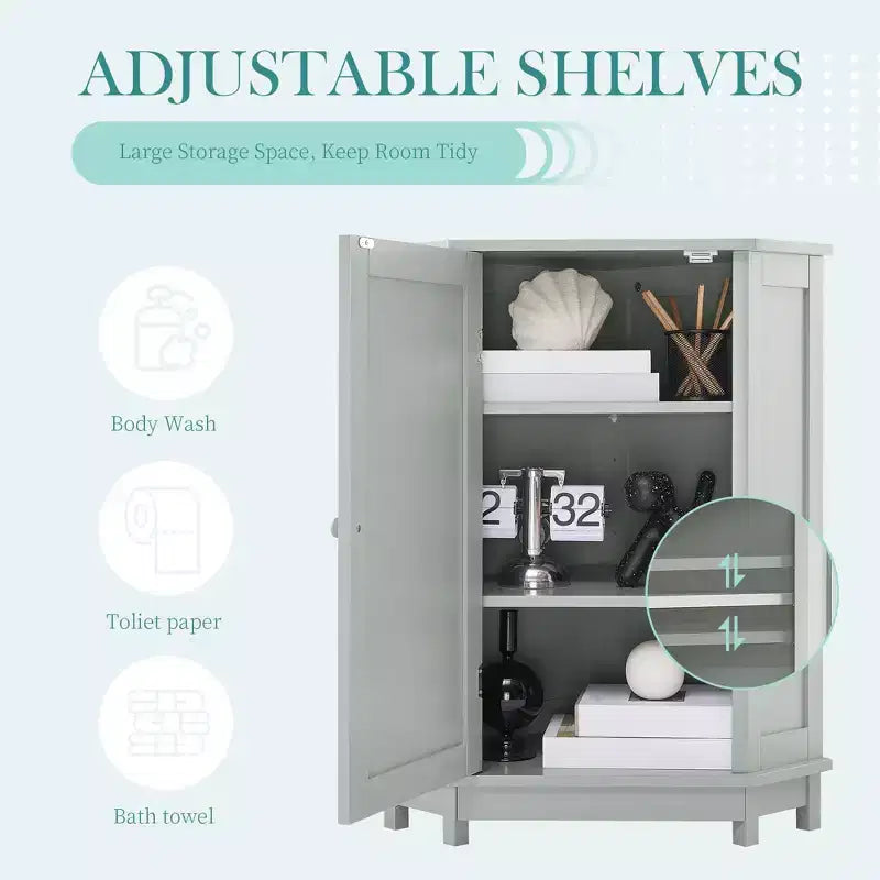 Meuble de Rangement d'Angle Okak pour Salle de Bain avec 3 Étagères Réglables, Meuble de Rangement sur Pied, Organisateur d'Angle de Salle de Bain