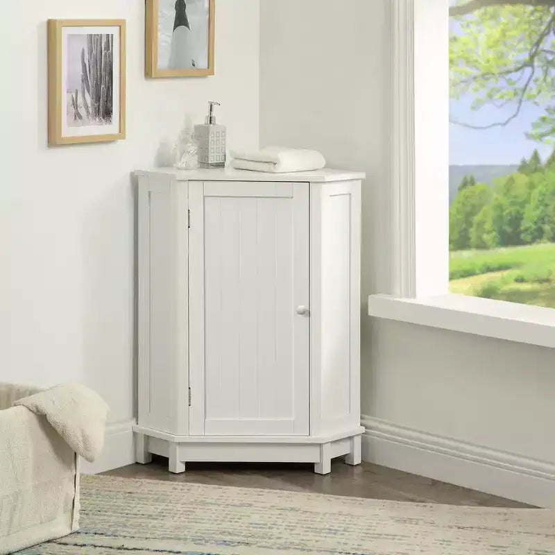 Meuble de Rangement d'Angle Okak pour Salle de Bain avec 3 Étagères Réglables, Meuble de Rangement sur Pied, Organisateur d'Angle de Salle de Bain
