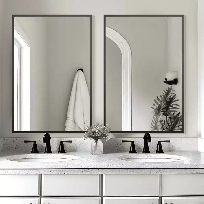 MAYEERTY Hanging Mirror Aluminum Alloy Thin Edge Right Angle Rectangle Gold 38x26x1in Double Sided