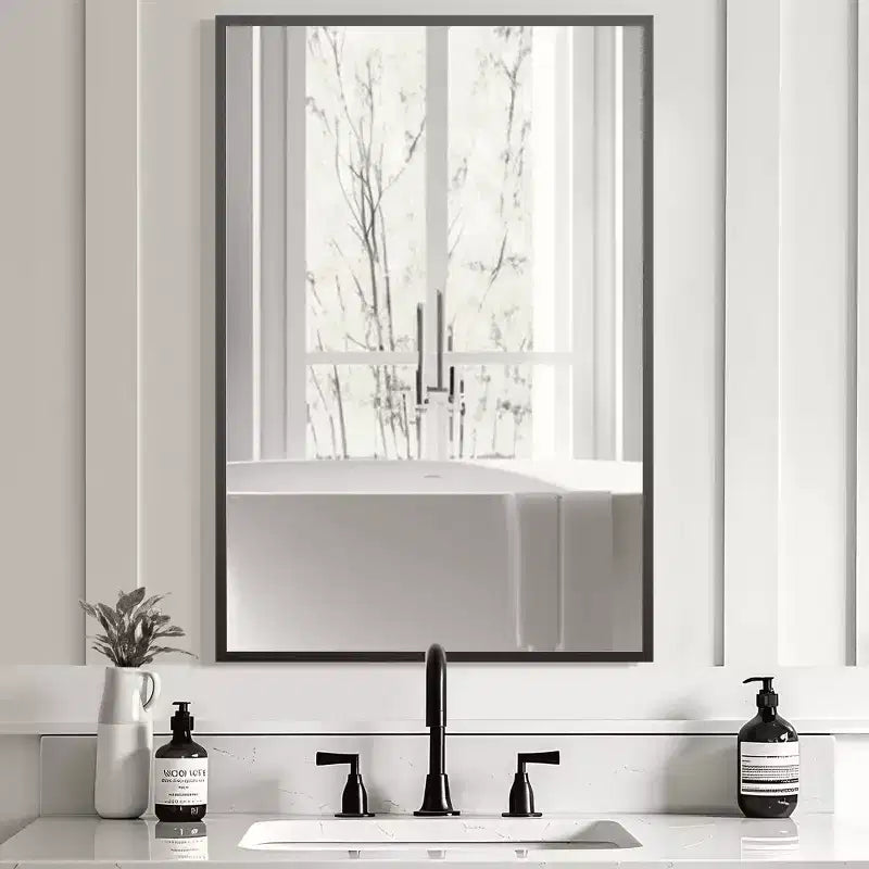 Miroir suspendu MAYEERTY en alliage d'aluminium, bords fins, rectangulaire à angle droit, doré, 38x26x1 pouces, double face