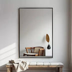 Miroir suspendu MAYEERTY en alliage d'aluminium, bords fins, rectangulaire à angle droit, doré, 38x26x1 pouces, double face