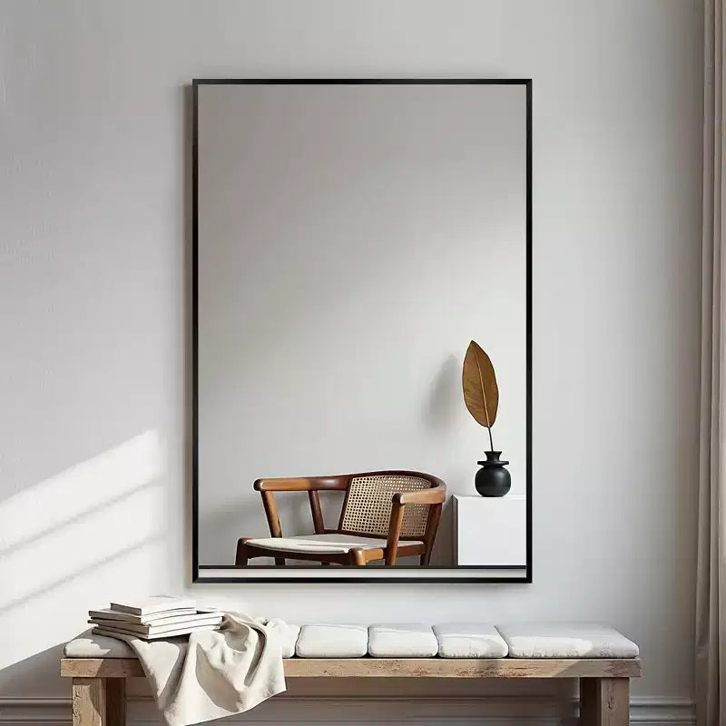 Miroir suspendu MAYEERTY en alliage d'aluminium, bords fins, rectangulaire à angle droit, doré, 38x26x1 pouces, double face