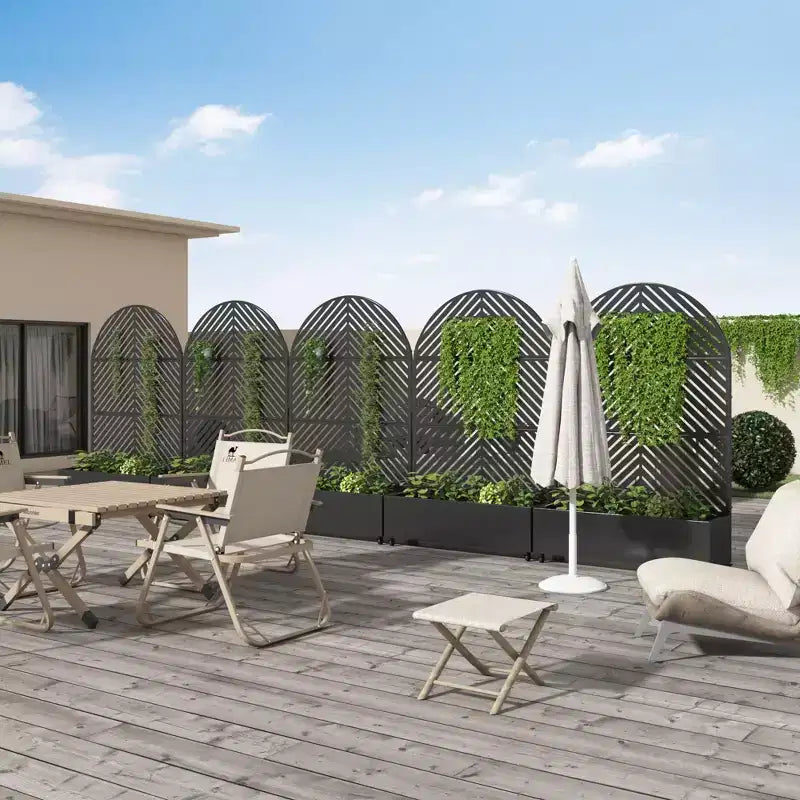Jardinière MAYEERTY avec treillis en fer noir, ligne parallèle Arch 01 Style 72x35x16in, ensemble de 3 pièces
