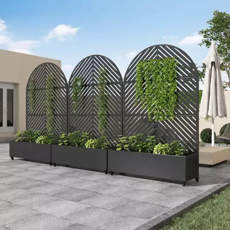 Jardinière MAYEERTY avec treillis en fer noir, ligne parallèle Arch 01 Style 72x35x16in, ensemble de 3 pièces