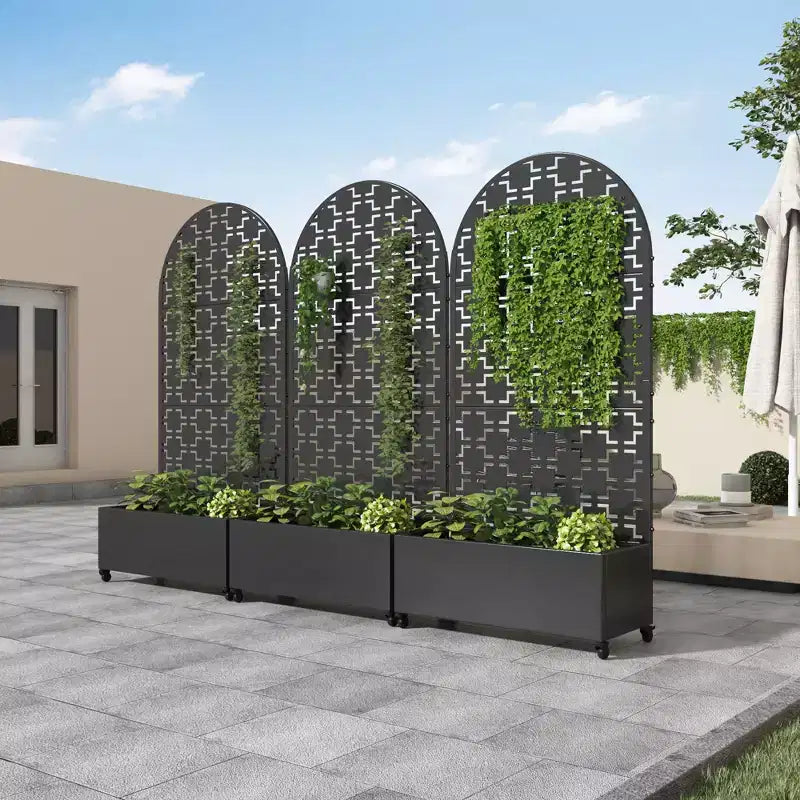 MAYEERTY Jardinière avec treillis Arche noire en fer Style 01 183x89x41cm Lot de 3 pièces
